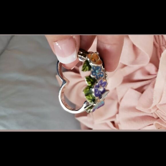 RARE! VTG Y2K? AVON *Floral* Butterfly Double 2 finger Ring M 7/8 - Picture 5 of 12